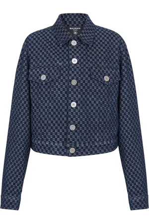 Balmain Jacka, Dam, 2Xs, Denim, Mini Monogram Jacquard Denimjacka
