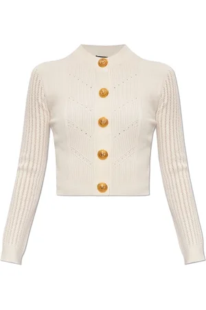 Balmain Stickade tröjor & koftor, Dam, M, Polyester, Kofta med dekorativa knappar