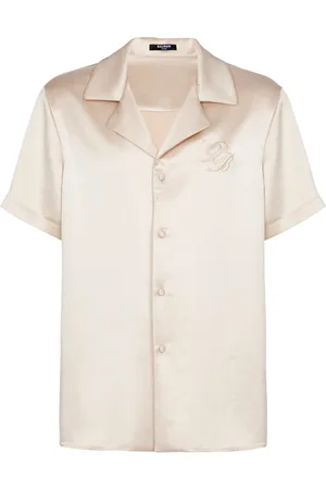 Balmain Skjorta, Herr, M, Polyester, Broderad PB Logo Pyjamaskjorta