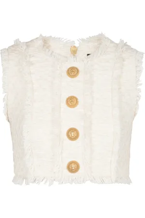 Balmain Topp, Dam, S, Tweed, Tweed crop top med knappar