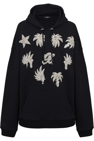 Balmain Sweatshirts & Hoodies, Herr, S, Bomull, Hoodie med broderade märken