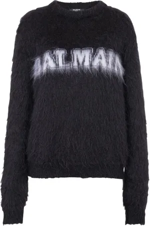 Balmain Stickade tröjor & koftor, Dam, S, Logo Mohair Pullover Rund Hals