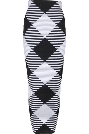 Balmain Kjol, Dam, M, Polyester, Mellanlång kjol i rullad ginghamstickning