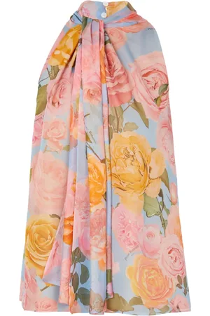 Balmain Topp, Dam, 2Xs, Polyester, Blus med rosett och pastellrosa tryck