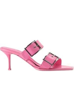 Alexander McQueen Skor, Dam, 38 1/2 EU, Läder, Rosa Punk Dubbel Spänne Stiletto Mulor