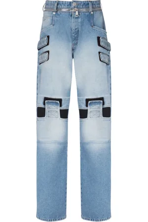 Balmain Jeans, Herr, W29, Bomull, Faded wide-leg bomullsjeans med kardborreband