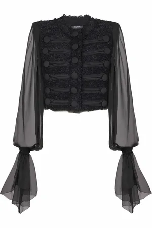 Balmain Jacka, Dam, S, Chiffong, Kant-till-kant tweed och chiffongjacka