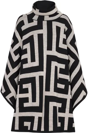 Balmain Jacka, Dam, S, Stickad poncho med maxi monogramtryck