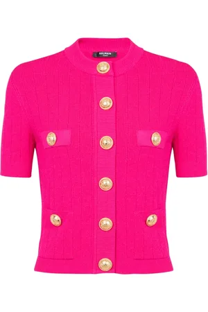 Balmain Stickade tröjor & koftor, Dam, XS, Polyester, Knäppt stickad kofta