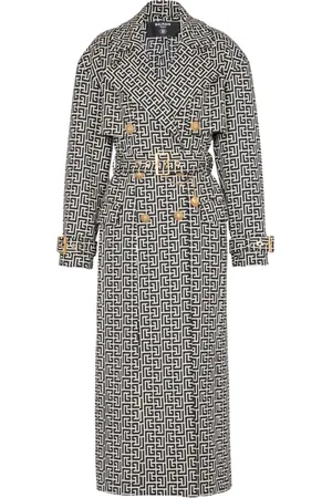 Balmain Kappa, Dam, S, Polyester, Monogrammönstrad trenchcoat