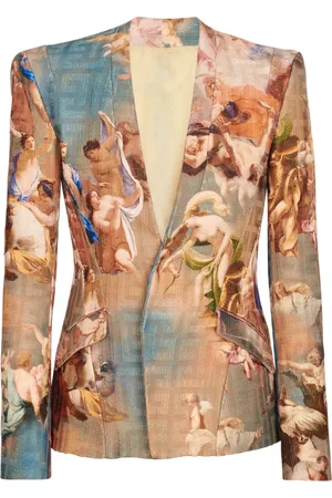 Balmain Jacka, Herr, M, Polyester, Himmel tryck kragefri jacka