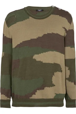 Balmain Stickade tröjor & koftor, Herr, S, Bomull, Ull kamouflage tröja