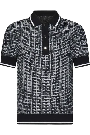 Balmain Topp, Herr, L, Linne, Svart Labyrint Monogram Polotröja