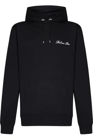Balmain Sweatshirts & Hoodies, Herr, M, Bomull, Svart huvtröja med logobrodyr