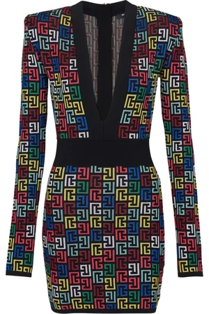Balmain Klänning, Dam, XS, Polyester, Pop monogram stickad klänning