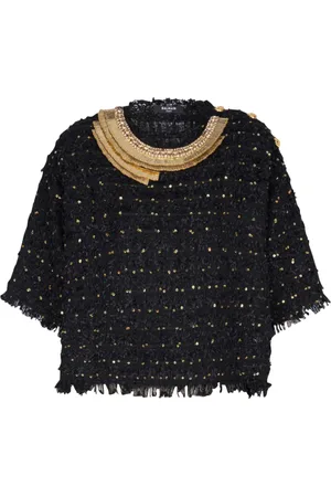 Balmain Stickade tröjor & koftor, Dam, S, Tweed, Broderad tweed crop top