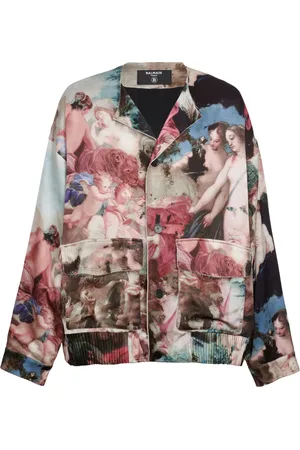 Balmain Jacka, Herr, L, Varsityjacka i satin med pastelltryck