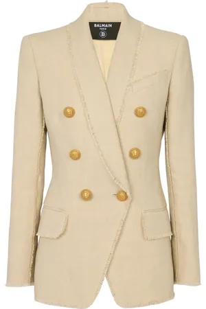 Balmain Jacka, Dam, S, Linne, Casual Linne Blazer med Shawl Krage