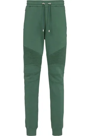 Balmain Byxor, Herr, L, Bomull, Grön Ribbad Sweatpants Activewear