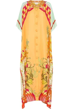 Camilla Badkläder, Dam, ONE Size, Läder, Orange Silke Kimono Maxi Strandkläder