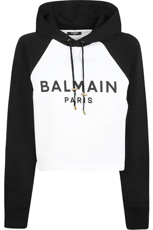 Balmain Sweatshirts & Hoodies, Dam, M, Bomull, Stilig Raglan Cropped Hoodie