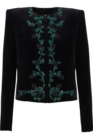 Balmain Jacka, Dam, M, Bomull, Svart broderad sammetjacka