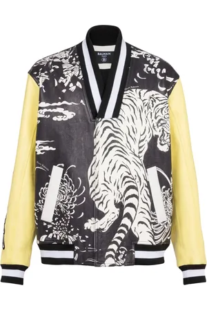 Balmain Jacka, Herr, M, Läder, Läder varsity jacka med Tiger tryck