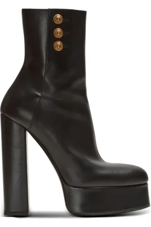Balmain Skor, Dam, 40 EU, Nylon, Brune Smooth Calfskin Platform Ankle Boots
