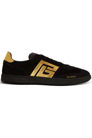 Balmain Skor, Dam, 36 EU, Mocka, Svart Mocka Logohäl Guld Sneaker