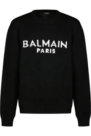 Balmain Stickade tröjor & koftor, Herr, S, Svart Stickad Tröja med Logotyptryck