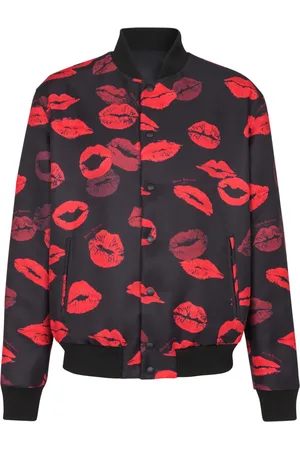 Balmain Jacka, Herr, L, Nylon, Vändbar bomberjacka i enfärgad och Kiss-tryckt nylon