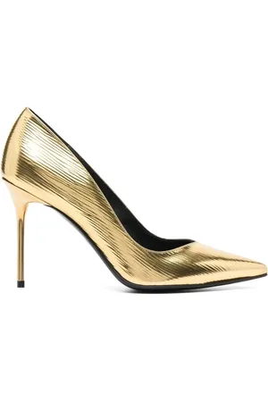 Balmain Skor, Dam, 37 EU, Läder, Guld Stängda Höga Klackar Pumps