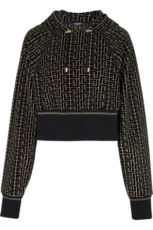 Balmain Sweatshirts & Hoodies, Dam, 2Xs, Bomull, Monogrammad beskuren bomulls sweatshirt