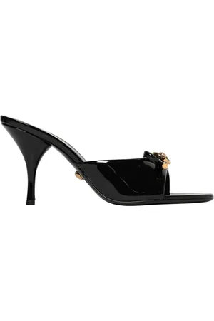 VERSACE Skor, Dam, 40 EU, Läder, Svarta fyrkantiga häl sandaler