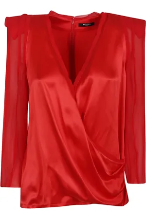 Balmain Blusar & Skjortor , Dam, M, Silke Crepe Draperad Topp