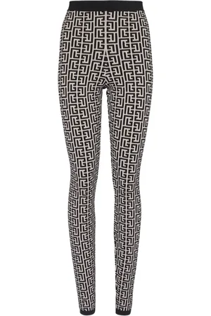 Balmain Byxor, Dam, XS, Polyester, Stickade leggings med monogram