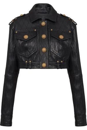 Balmain Jacka, Dam, S, Läder, Topstitched cropped läderjacka
