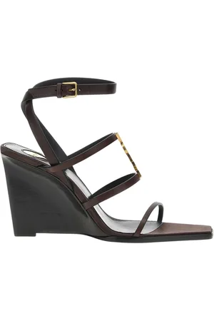 Saint Laurent Skor, Dam, 37 EU, Brun Kil Sandaler Fyrkantig Tå