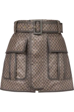 Balmain Kjol, Dam, M, Läder, Kort läderkjol med mini monogramtryck