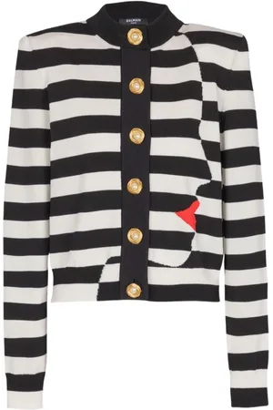 Balmain Stickade tröjor & koftor, Dam, S, Face Mariniere Cardigan