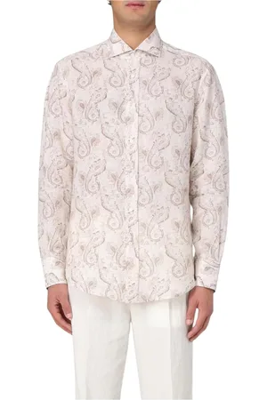 Brunello Cucinelli Skjorta, Herr, XL, Linne, Grå Paisley Linne Skjorta