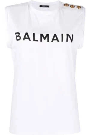 Balmain Topp, Dam, L, Bomull, Logo Print Ärmlös Topp