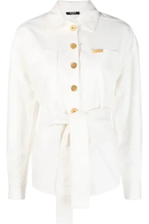 Balmain Jacka, Dam, L, Denim, 2 st. denimskjorta med bälte