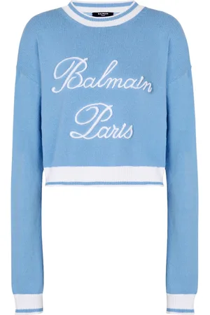 Balmain Stickade tröjor & koftor, Dam, S, Bomull, Signaturstickad tröja