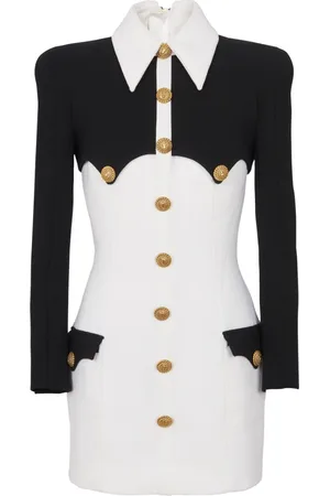 Balmain Klänning, Dam, 2Xs, Kort, Knäppt Kreppklänning