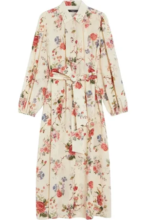 Max Mara Klänning, Dam, S, Blommig sidenklänning med puffärmar