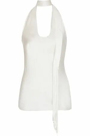 Balmain Topp, Dam, XS, Rygglös fransad satin topp