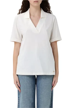 Liu Jo Topp, Dam, S, Bomull, Vit V-ringad T-shirt med dekorationer