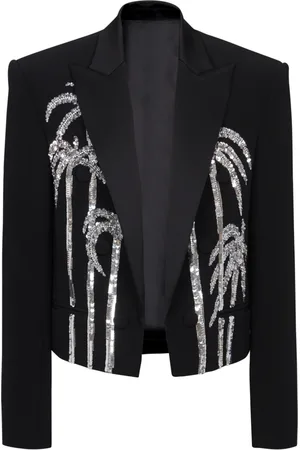 Balmain Jacka, Herr, XS, Paljetter, Kort crepejacka med palmerbroderi