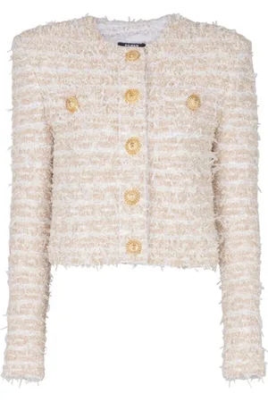 Balmain Jacka, Dam, S, Läder, Vit och Guld ytterkläder Jacka